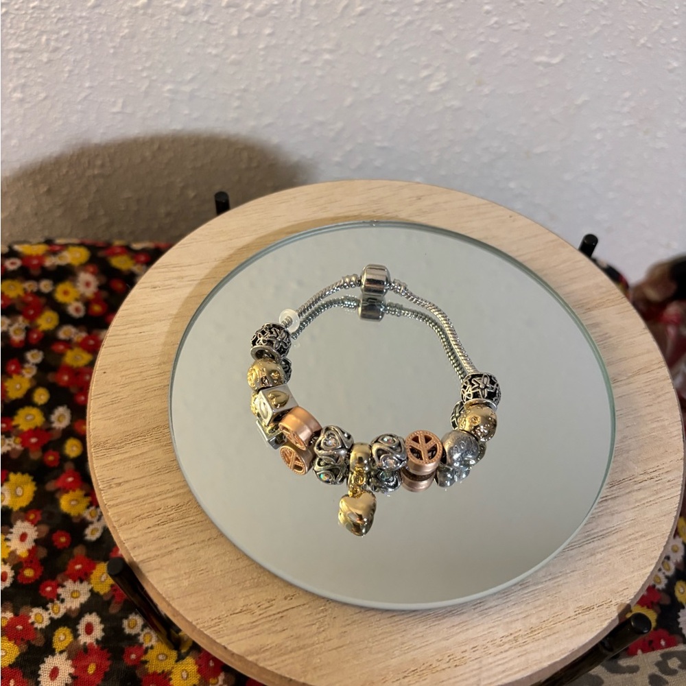Silver and Gold Beaded Charm Bracelet